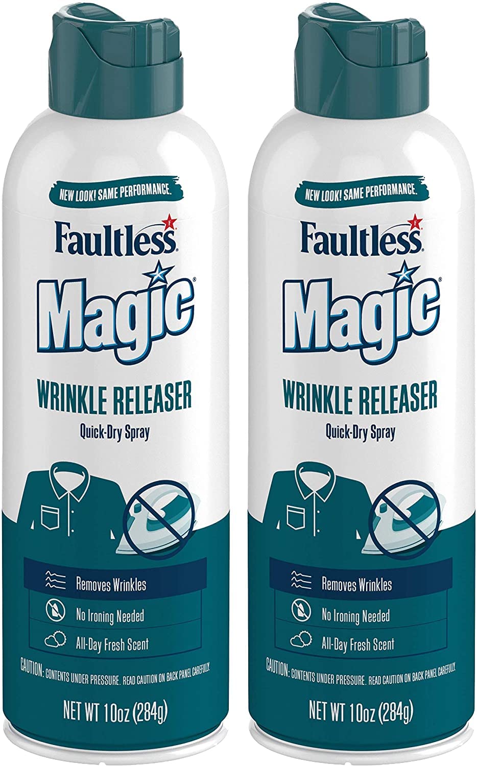 MAGIC wrinkle releaser bottle pouring onto fabric to reduce wrinkles