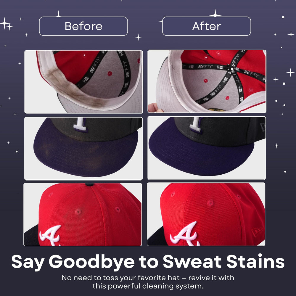 MAGICAL CAP SOLUTIONS before-after-hats demonstrates visible improvements after cleaning