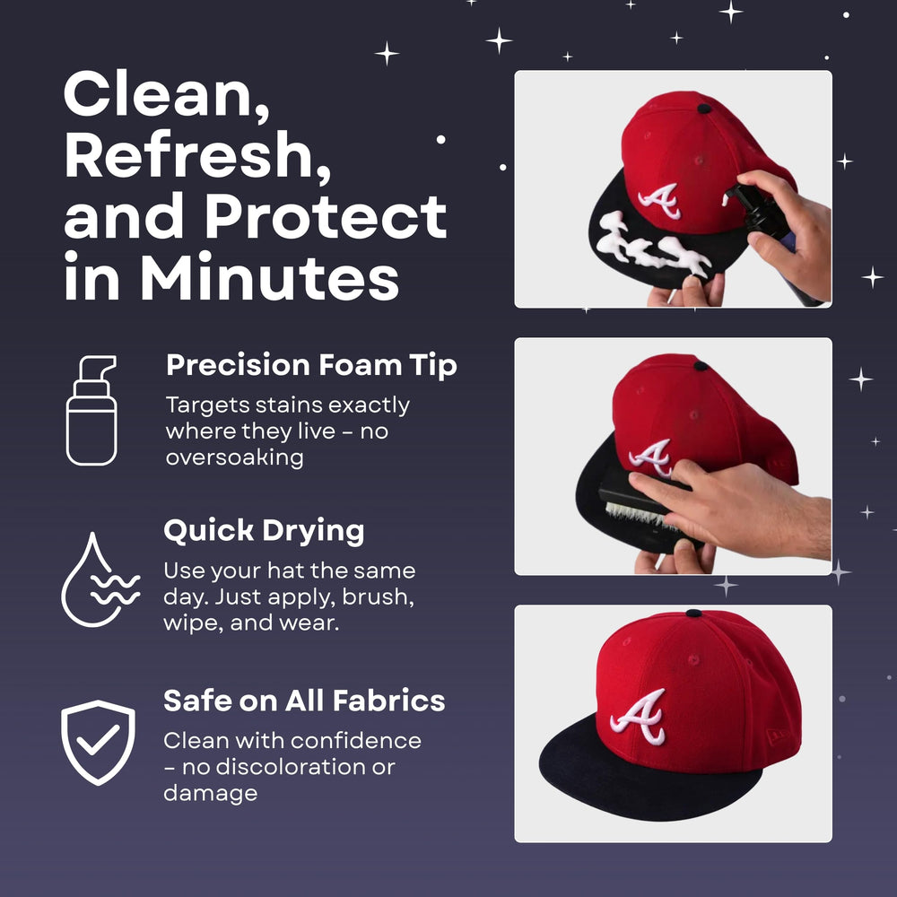 MAGICAL CAP SOLUTIONS kit layout shows all components for hat care