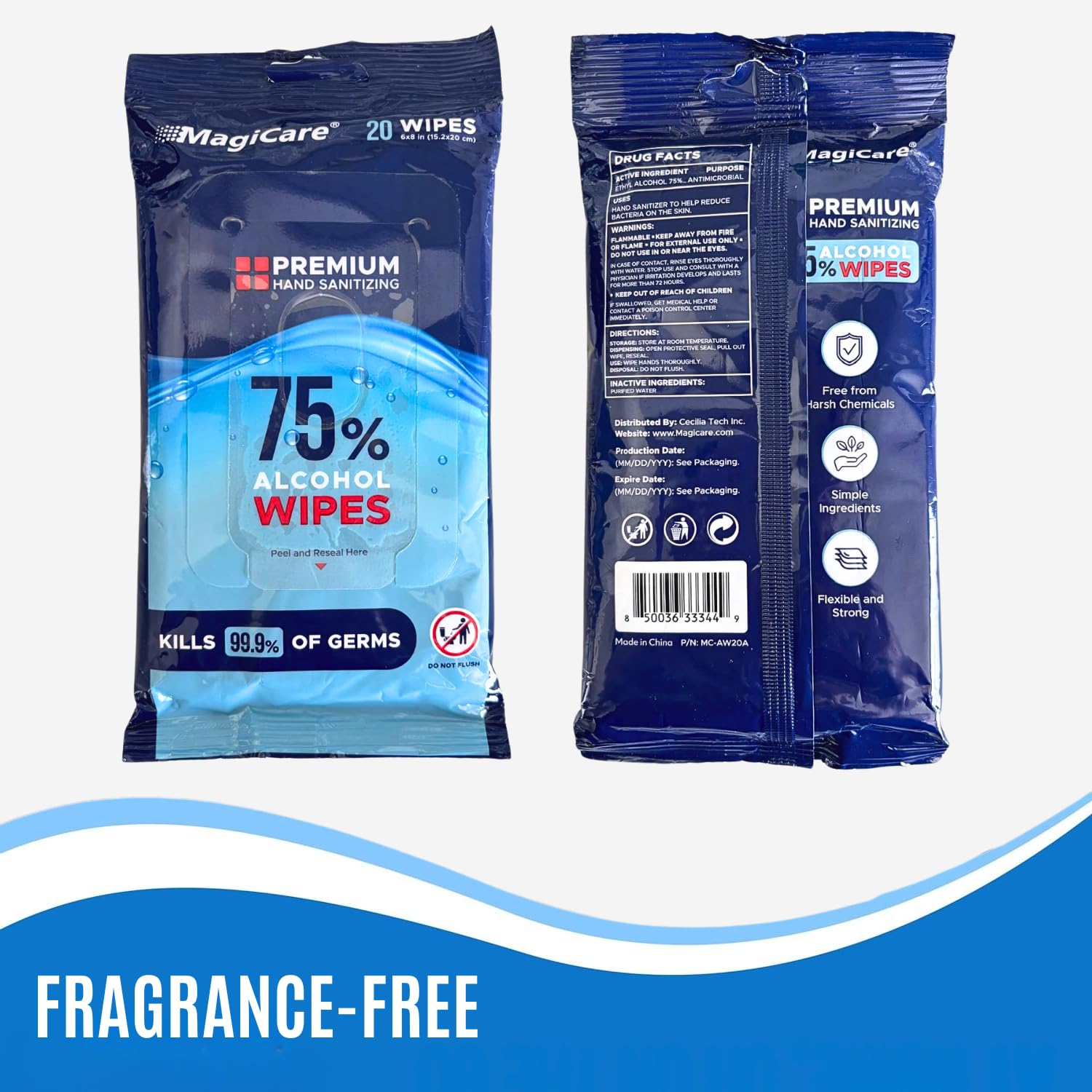 MagiCare wipes fit in bags, purses, or cars for quick cleanup.