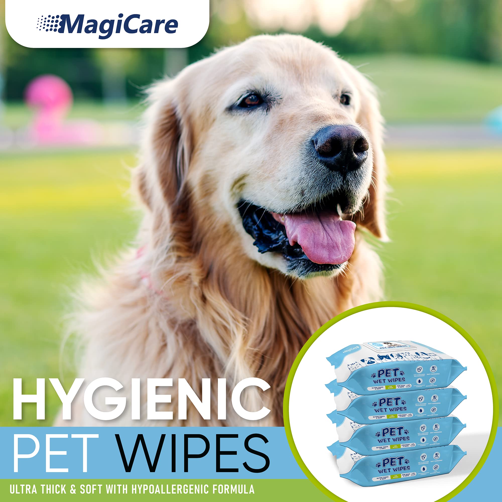 MAGICARE thick, soft wipes lift dirt without tugging on delicate fur