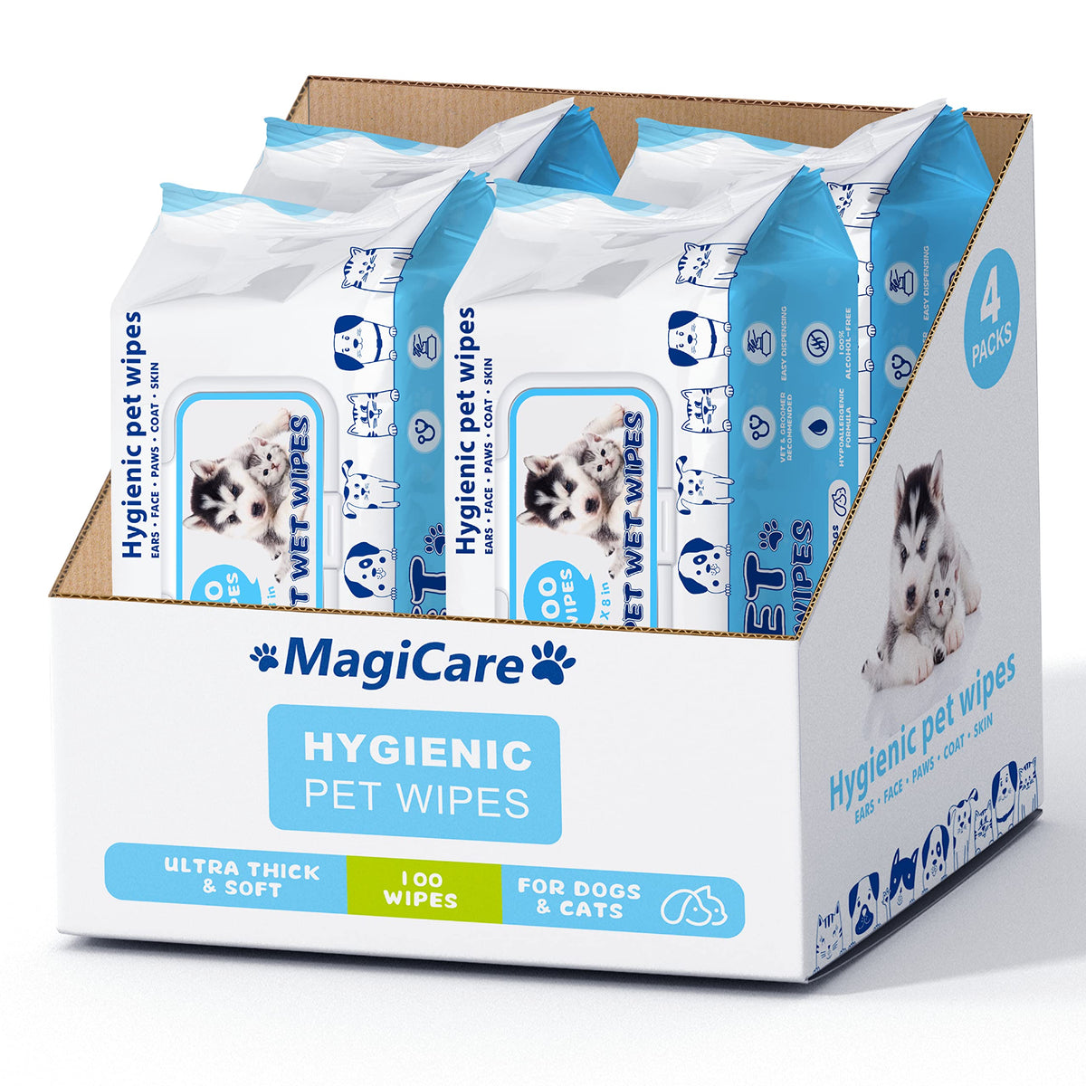 MAGICARE Pet Wipes unscented for dogs and cats, gentle cleaning for paws