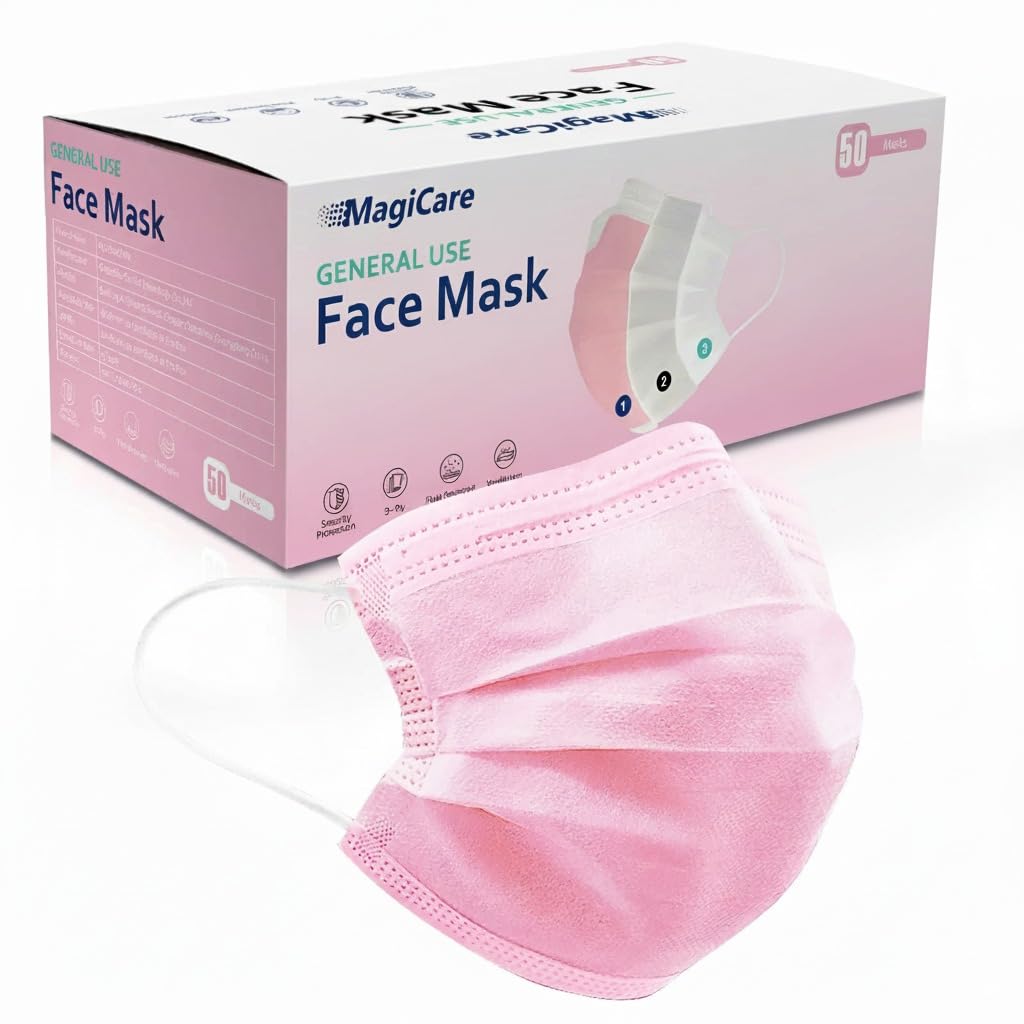MAGICARE pink disposable mask 3-ply pack for daily protection and comfort