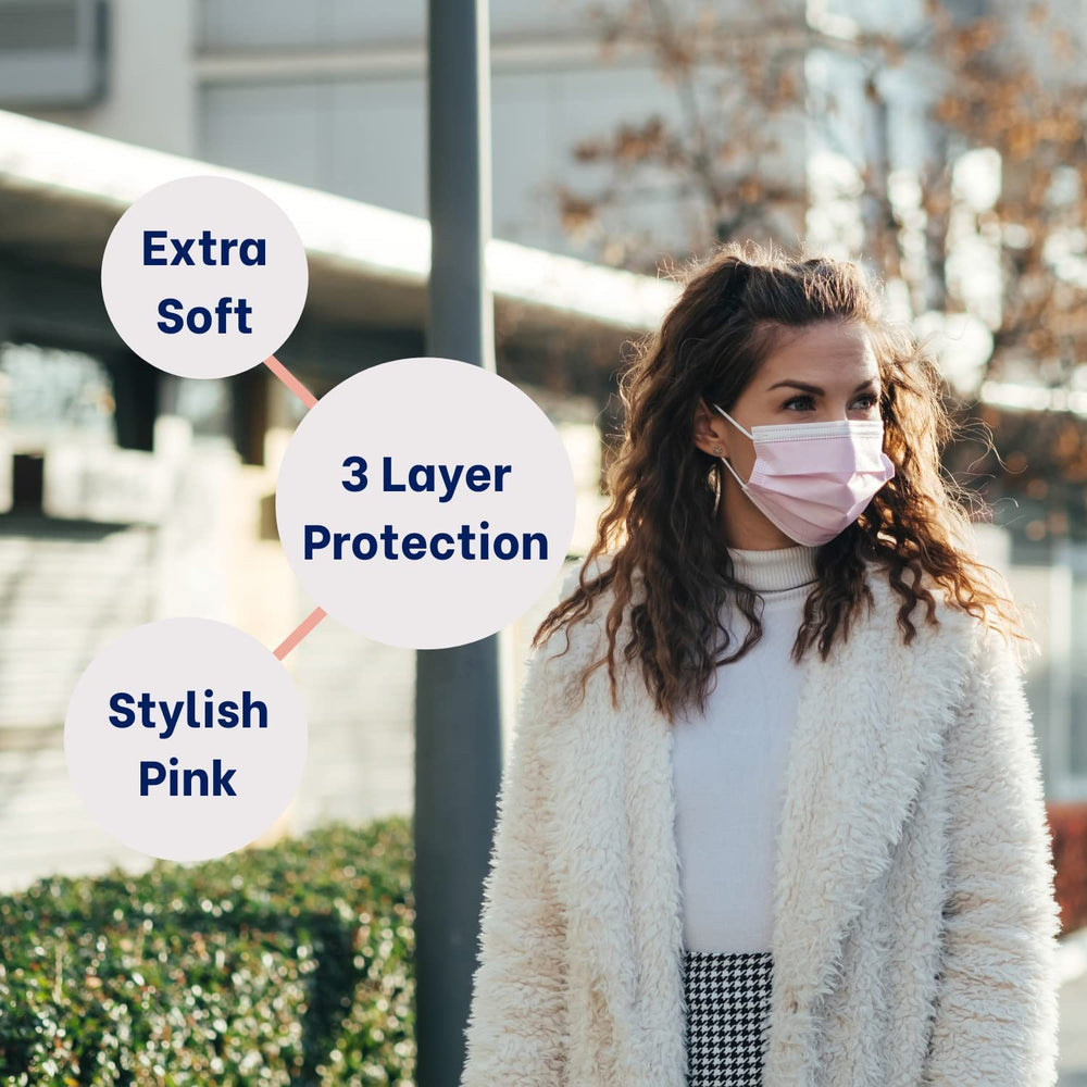 MAGICARE pink face mask nose bridge provides secure contouring fit