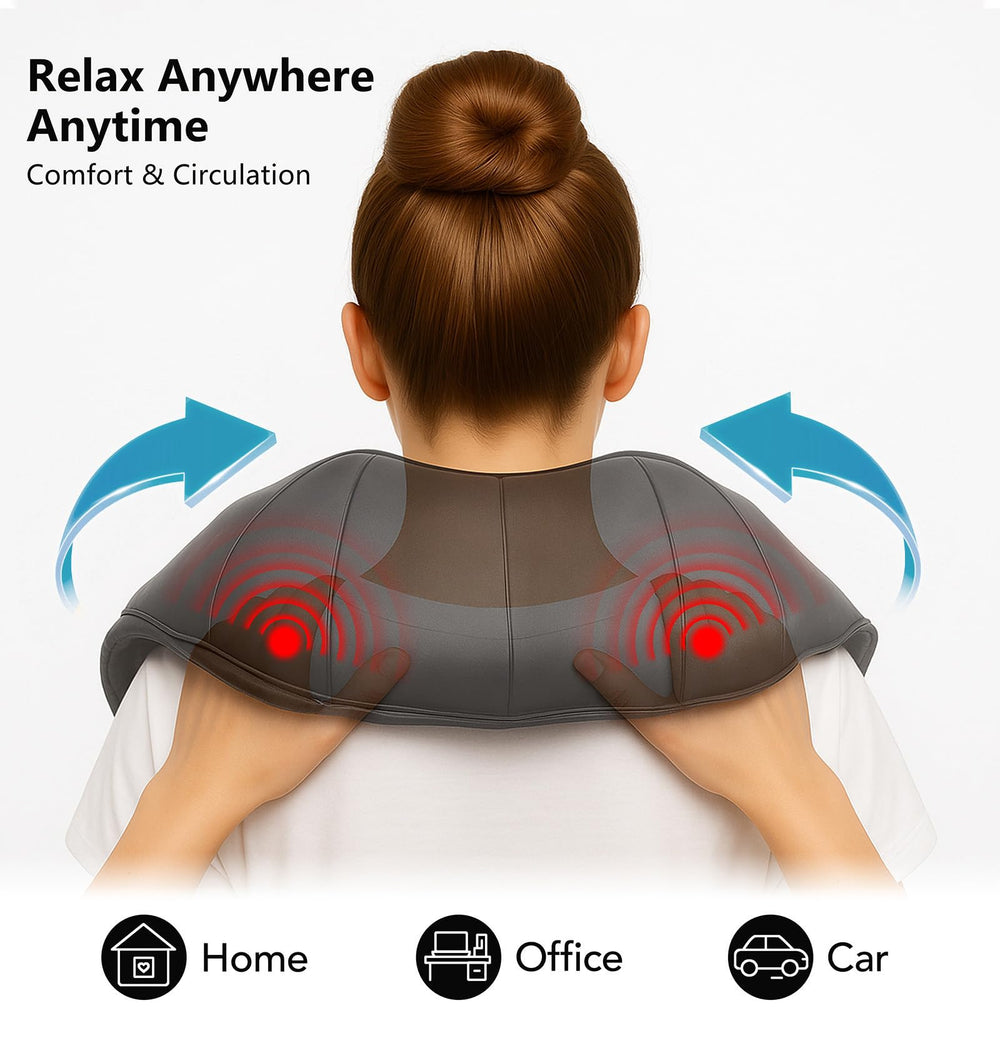 MagicMakers Shiatsu Neck Massager auto shut-off after 15 minutes for safe sessions.