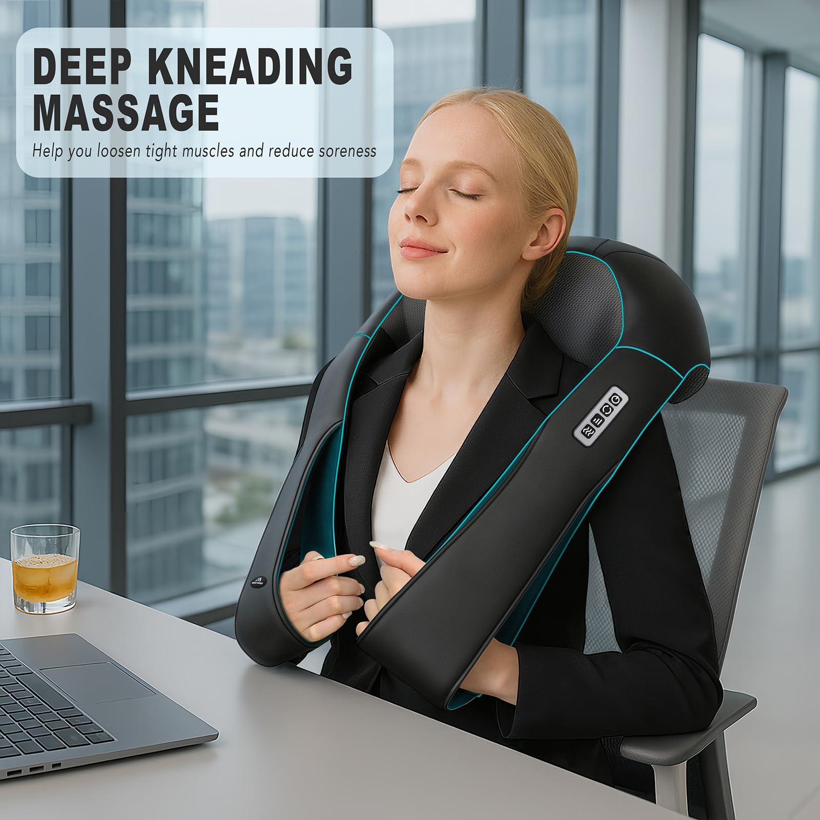 MagicMakers Shiatsu Neck Massager heat function in action provides comforting warmth.