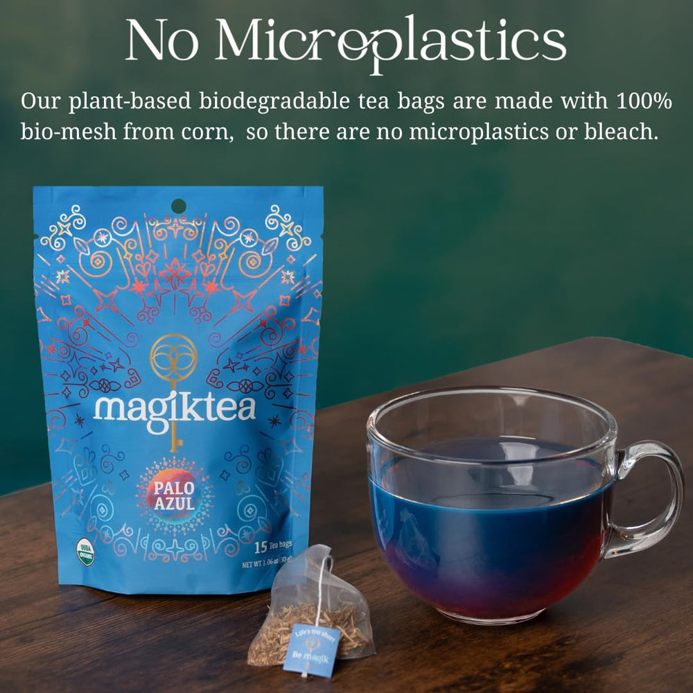 Magiktea Palo Azul bio-mesh bags reduce plastic exposure for eco brewing