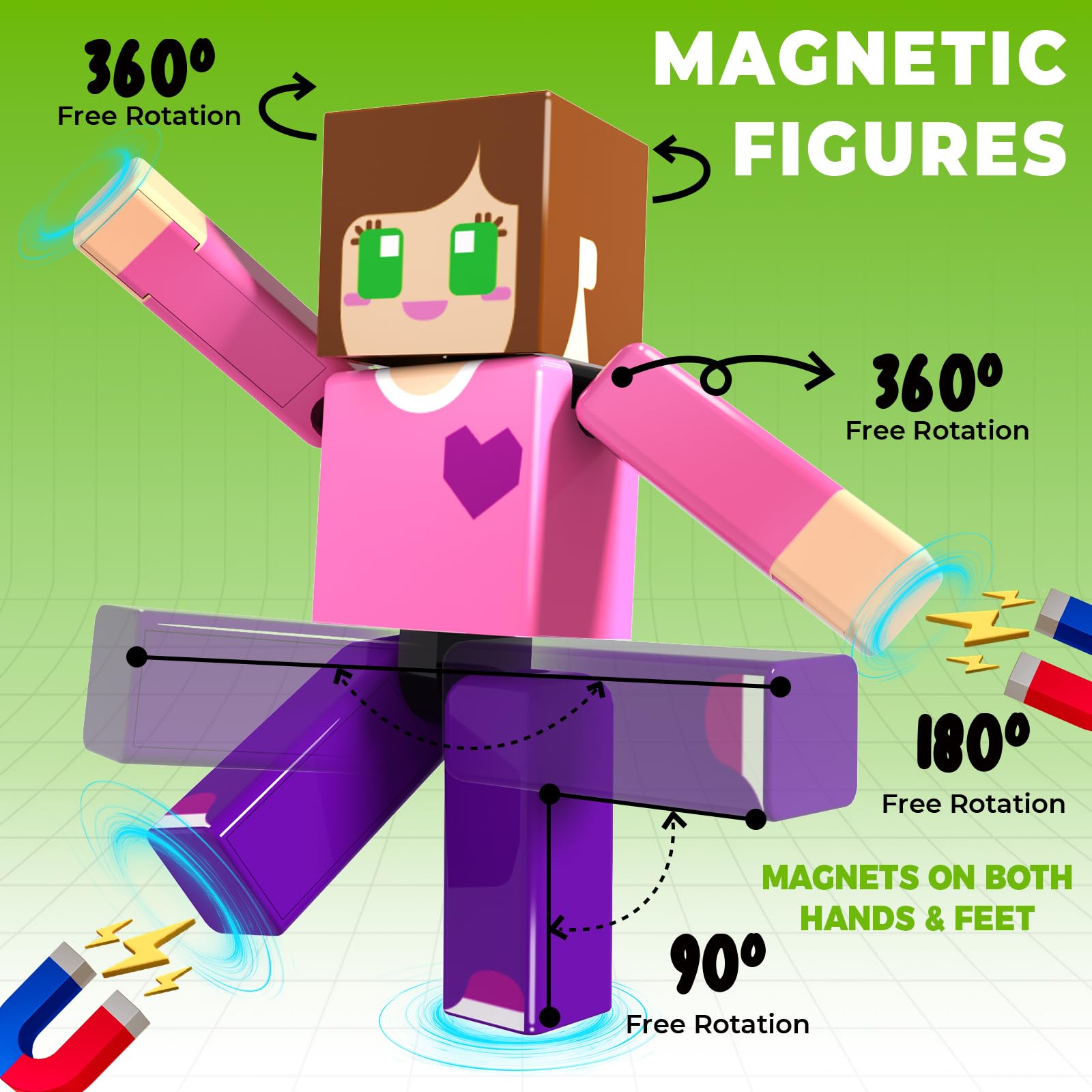 360-degree articulation supports standing, sitting, running, and jumping poses for stories