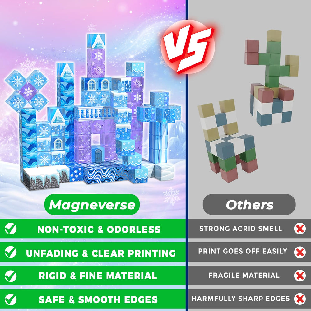 Magneverse blocks invite spatial exploration and early engineering concepts through interlocking shapes.