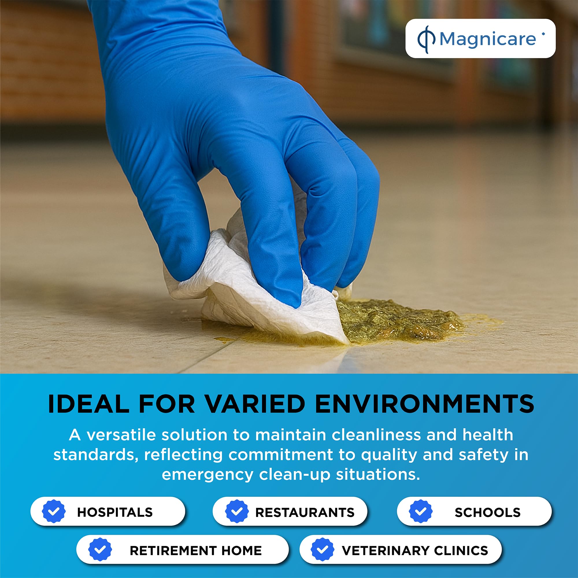 Biohazard bags from Magnicare kit ensure secure waste disposal.