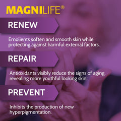 MagniLife Dark Spot Care cream texture close-up, fast-absorbing and non-greasy.