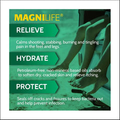Magnilife DP pain-relief foot cream label emphasizes natural ingredients.