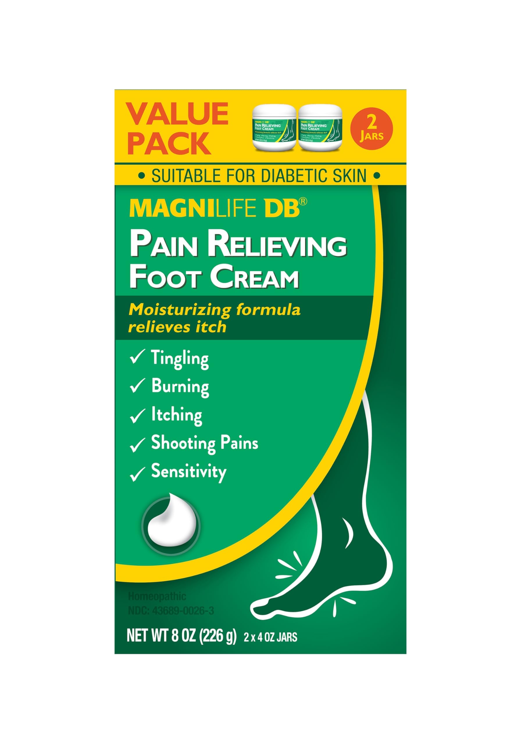 Magnilife DP pain-relief foot cream stand with brand logo conveys trust and quality.