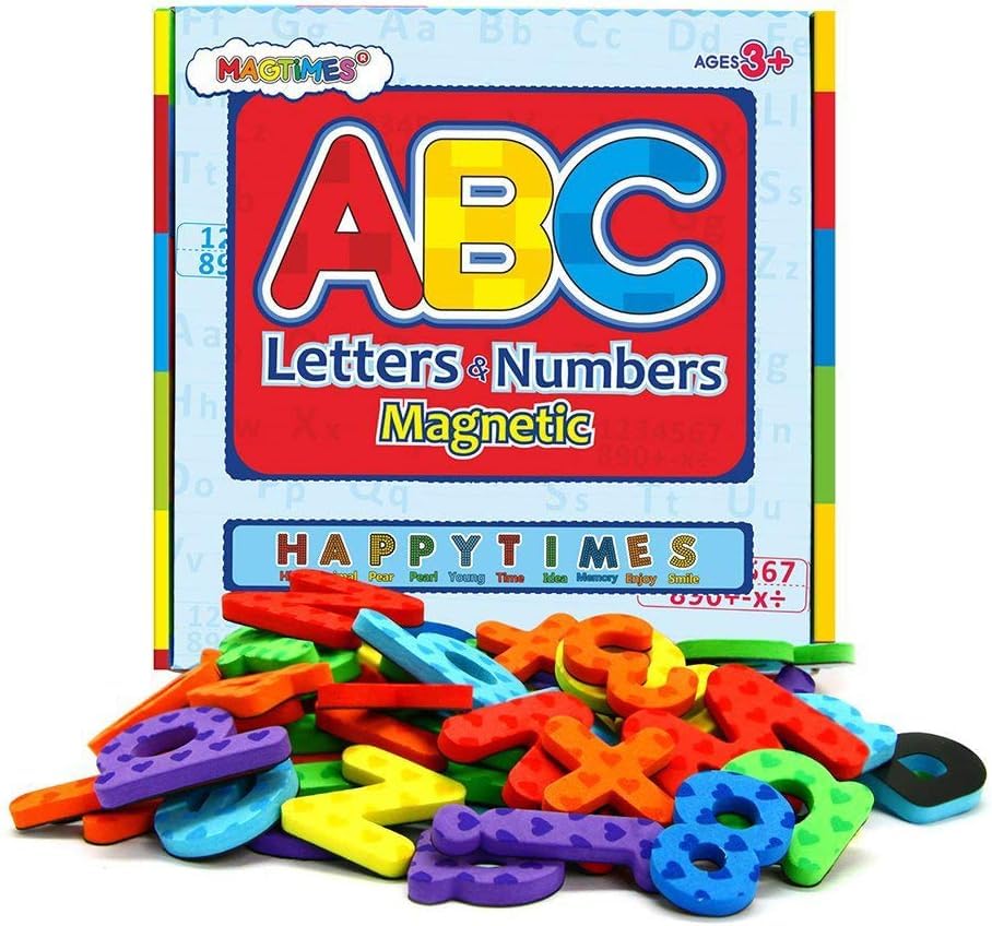 MAGTiMES colorful magnets for letters and numbers boost recognition during play