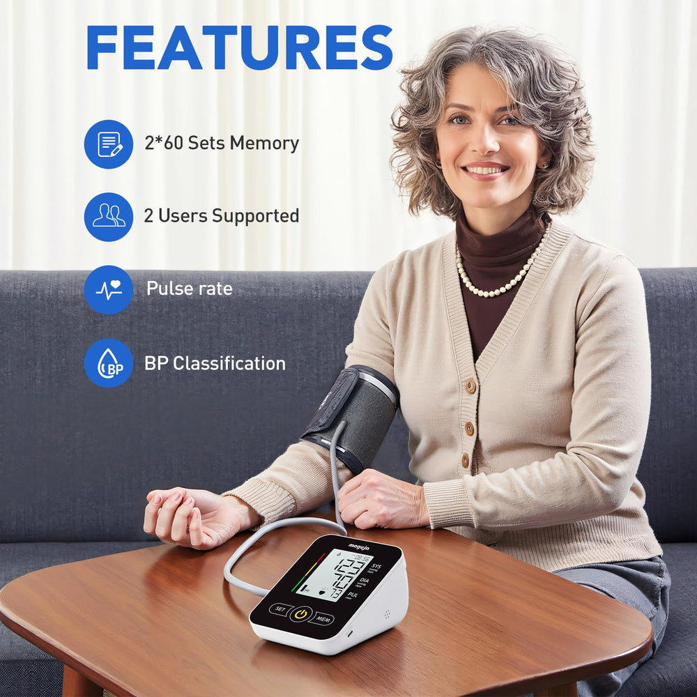 Maguja arm BP monitor cuff extended to fit an 8–16 inch arm.