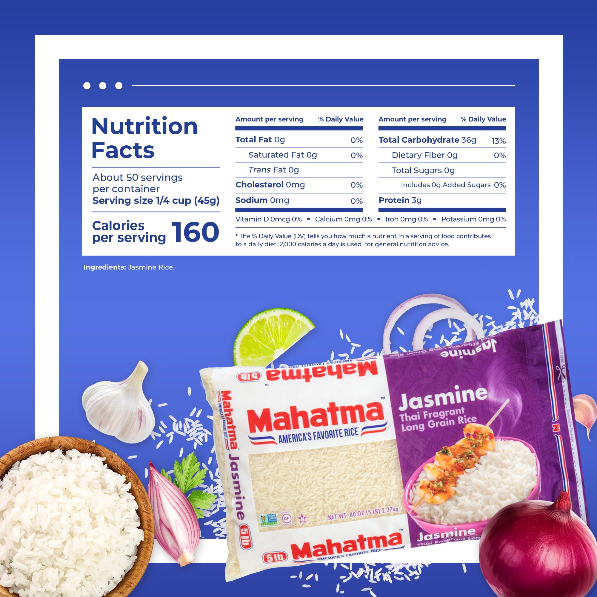 Cooked Mahatma Jasmine rice shows fluffy, separate grains with gentle aroma.
