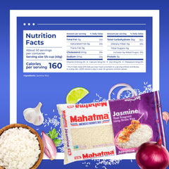 Cooked Mahatma Jasmine rice shows fluffy, separate grains with gentle aroma.