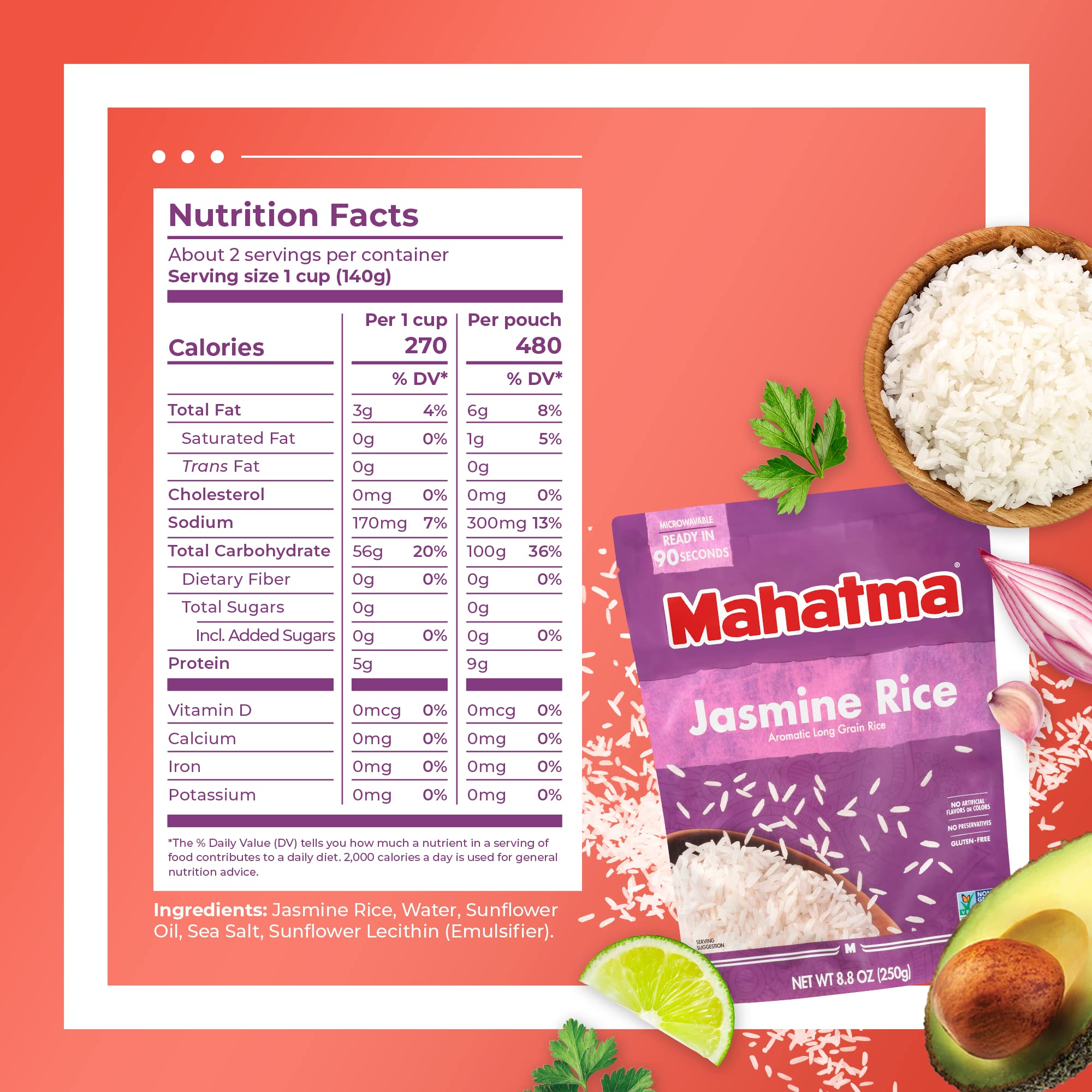 Mahatma Jasmine Rice microwaved in 90 seconds, fluffy grains ready to serve.