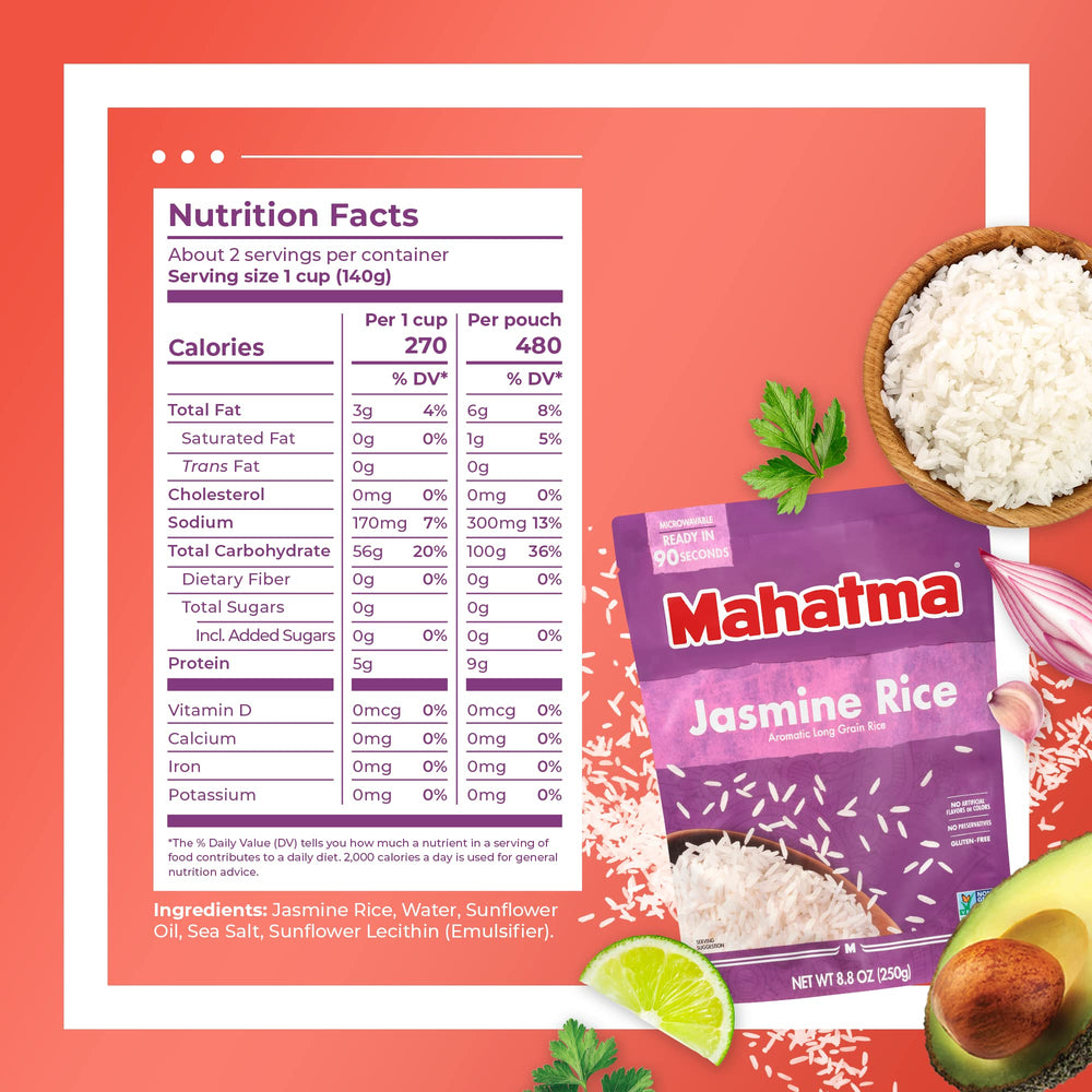 Mahatma Jasmine Rice microwaved in 90 seconds, fluffy grains ready to serve.