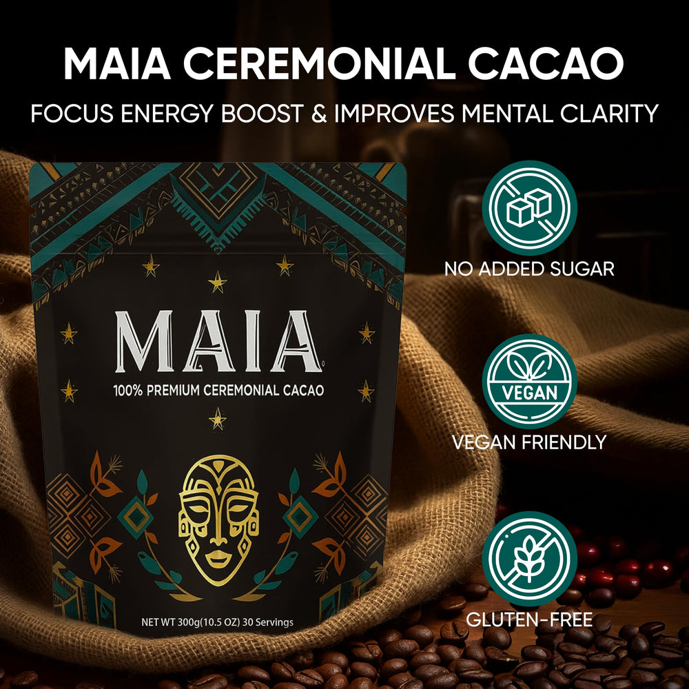MAÏA cacao beans close-up emphasizing natural origin.