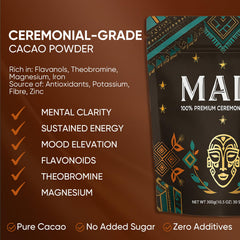 Maia Ceremonial Cacao sachets arranged for daily ceremonial refreshment and focus