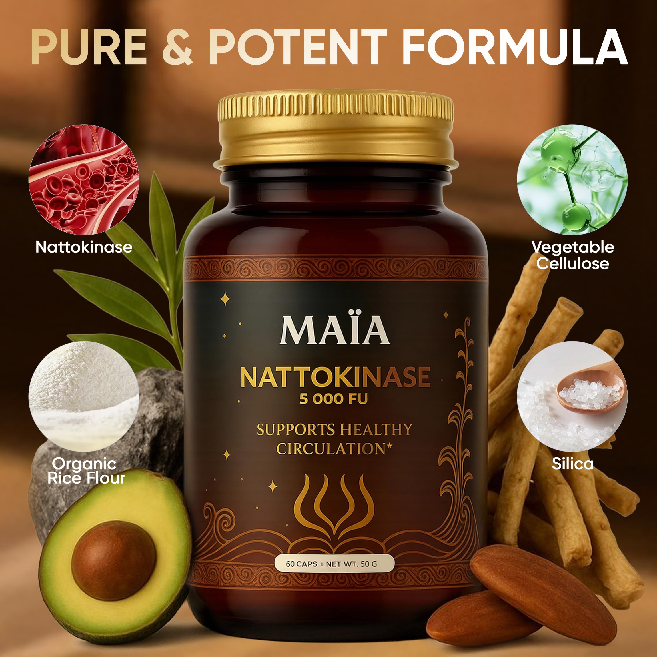 Maia Nattokinase label info shows plant-based, sugar-free formula