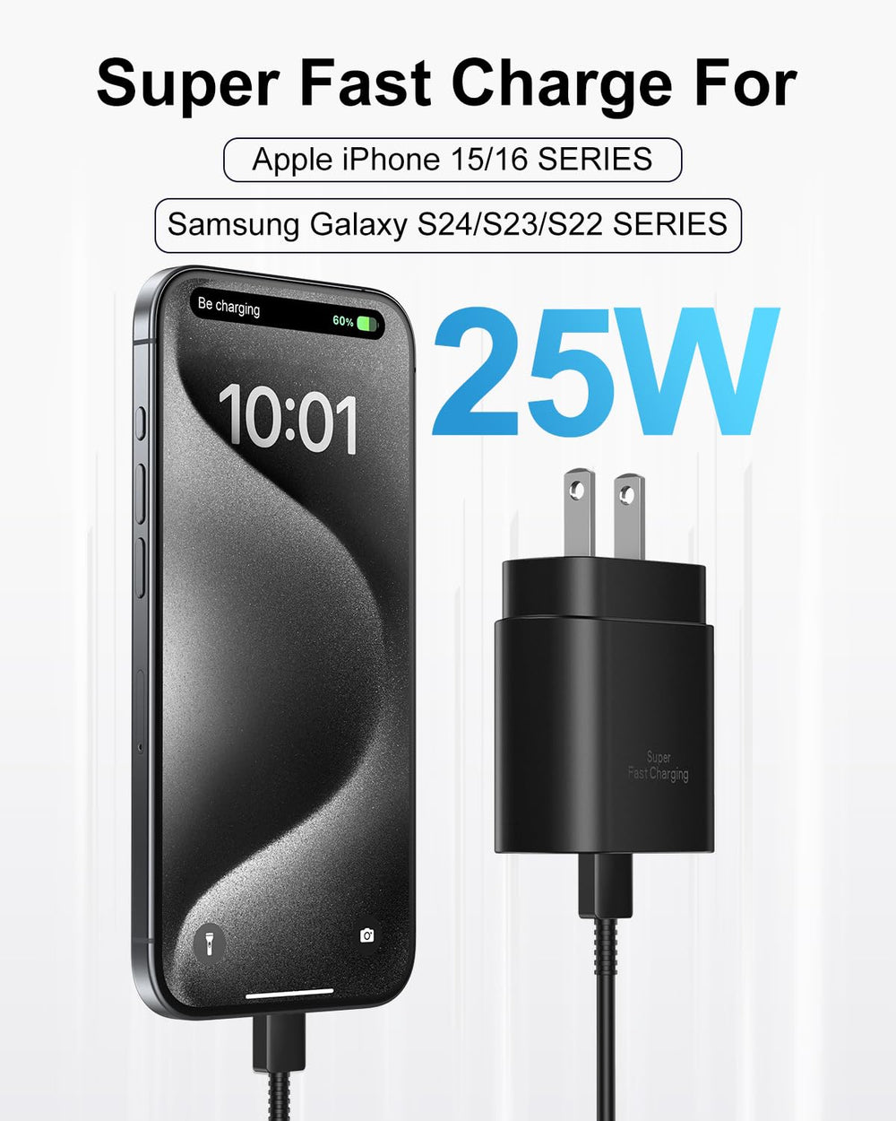 MAILESI 10-foot USB-C cable extends reach for bed or desk charging.