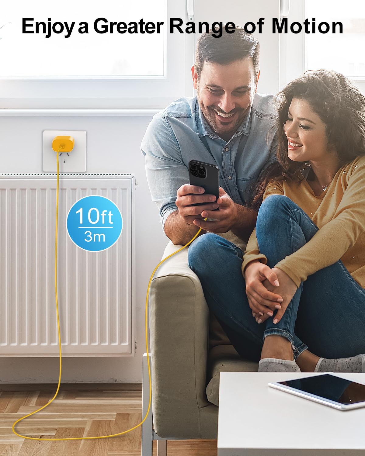 MAILESI bed-to-desk charging setup highlights long reach and convenience.