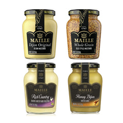 Maille Mustard Originale bottle pouring shows a creamy texture ideal for dressings and sauces.