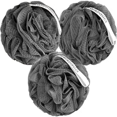 MainBasics charcoal-infused loofah set of three for gentle exfoliation and cleansing.