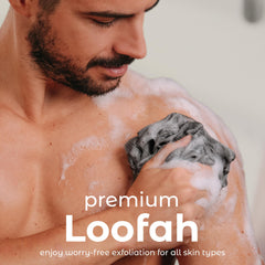 Close-up of premium mesh texture on the loofah for a soft scrub.