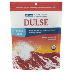 Maine Coast Sea Vegetables dulse whole leaf bag front view, convenient pantry staple.