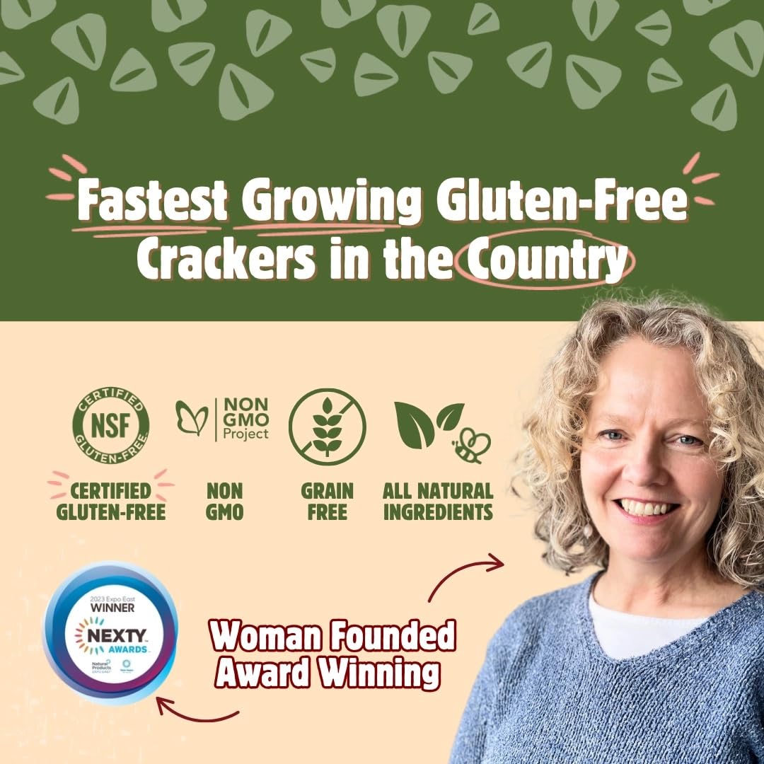 Maine Crisp gluten-free buckwheat flax seed crisps with pumpkin seeds.