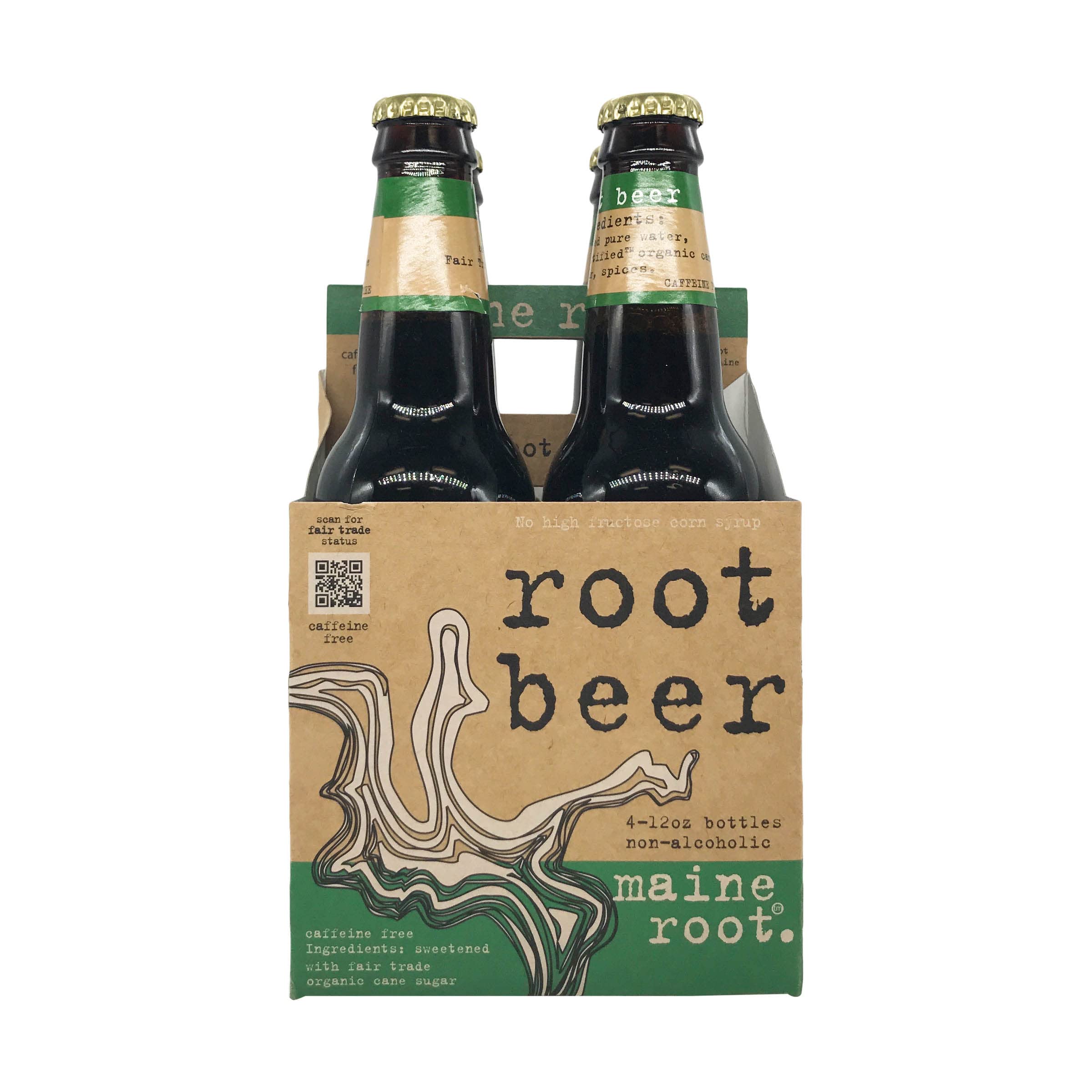 Maine Root Beer bottle pours into glass, highlighting wintergreen, clove, and anise flavors.