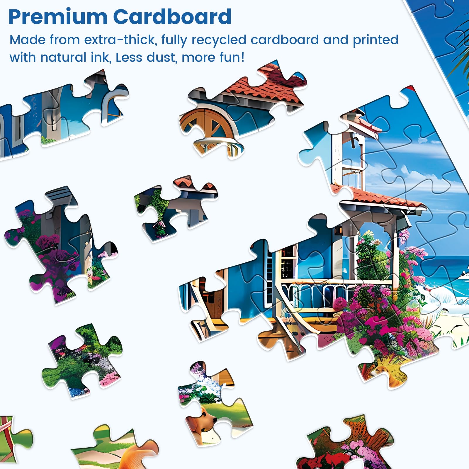 Maiqufa Beach House puzzle being assembled on a table in natural light