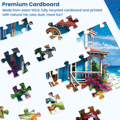 Maiqufa Beach House puzzle being assembled on a table in natural light