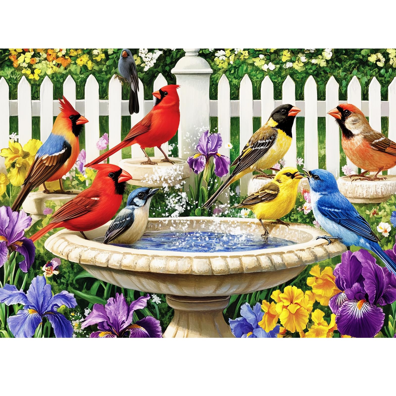 Maiqufa birdbath puzzle scene, calming activity for adults with vibrant colors