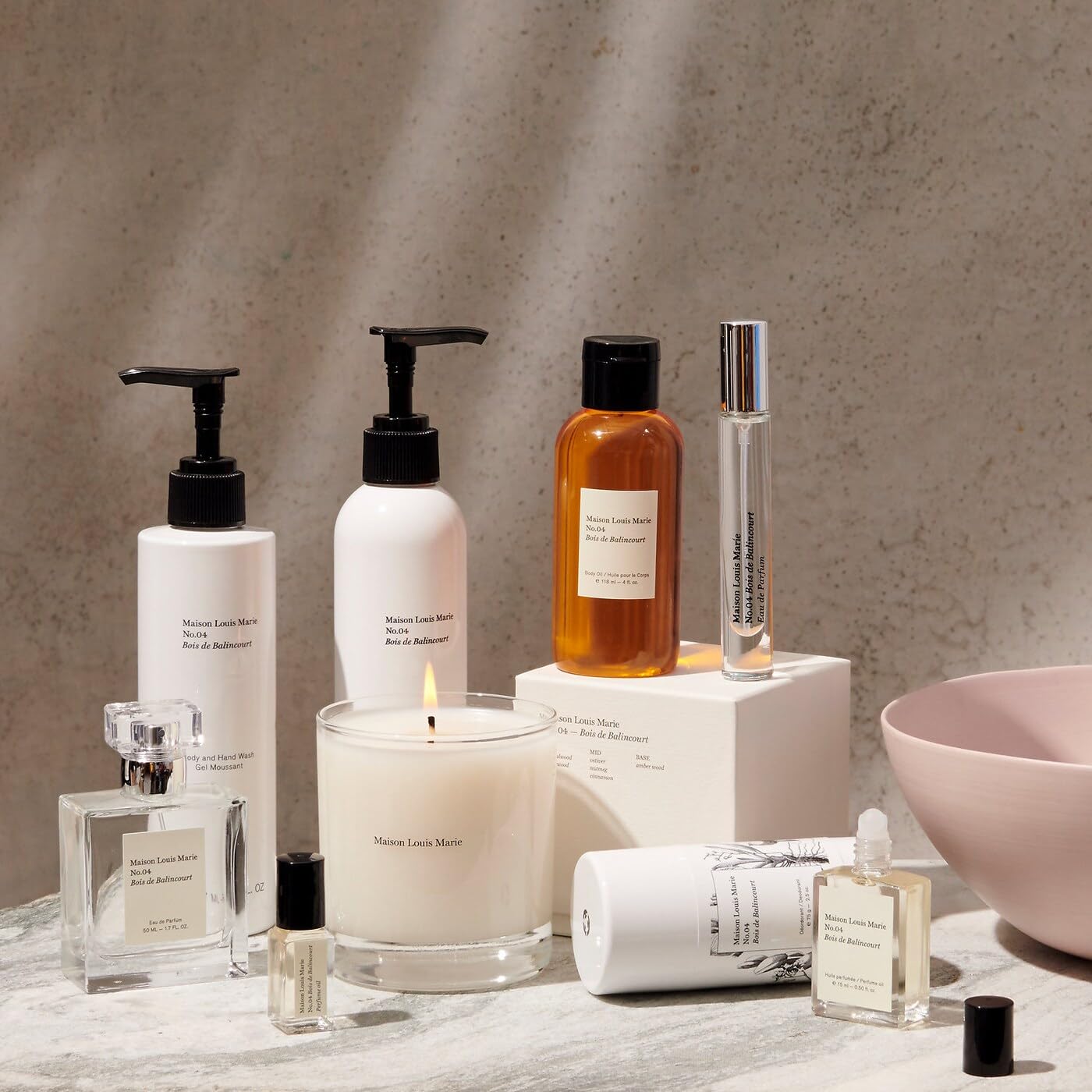 Maison Louis Marie No.04 label detail signals premium craftsmanship and brand promise.