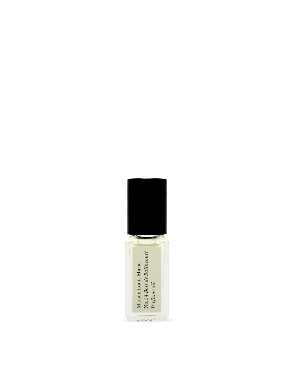 Maison Louis Marie No.04 Bois de Balincourt roll-on bottle close-up for on-the-go fragrance.