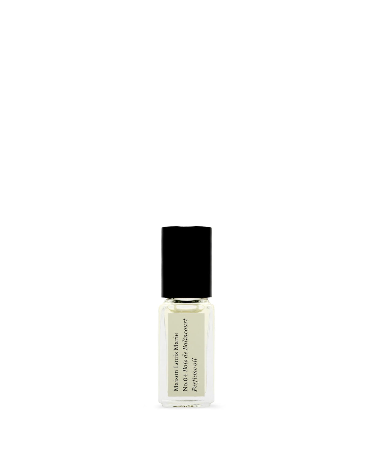 Maison Louis Marie No.04 Bois de Balincourt roll-on bottle close-up for on-the-go fragrance.