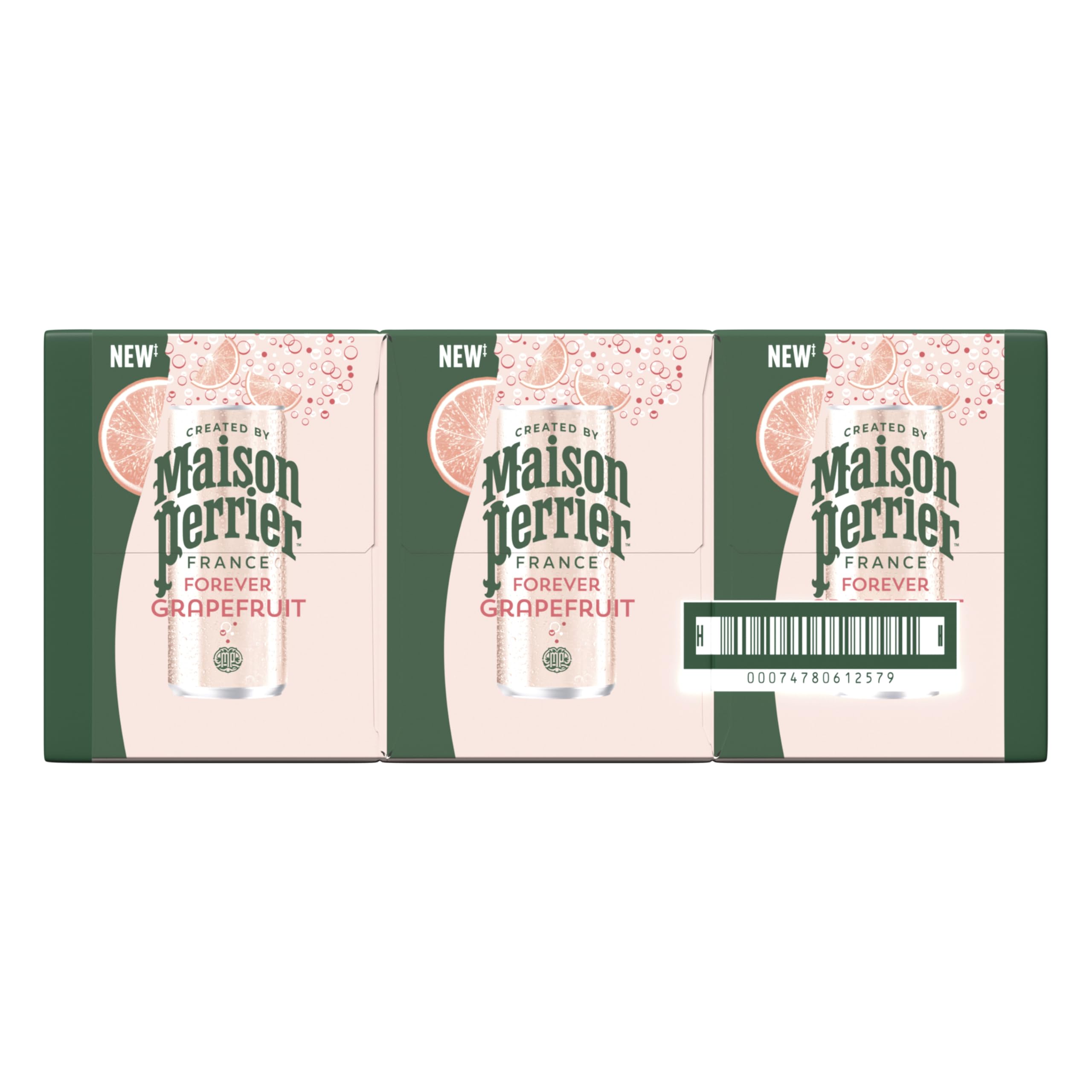 Maison Perrier Forever Grapefruit can over ice, enhances citrus aroma.
