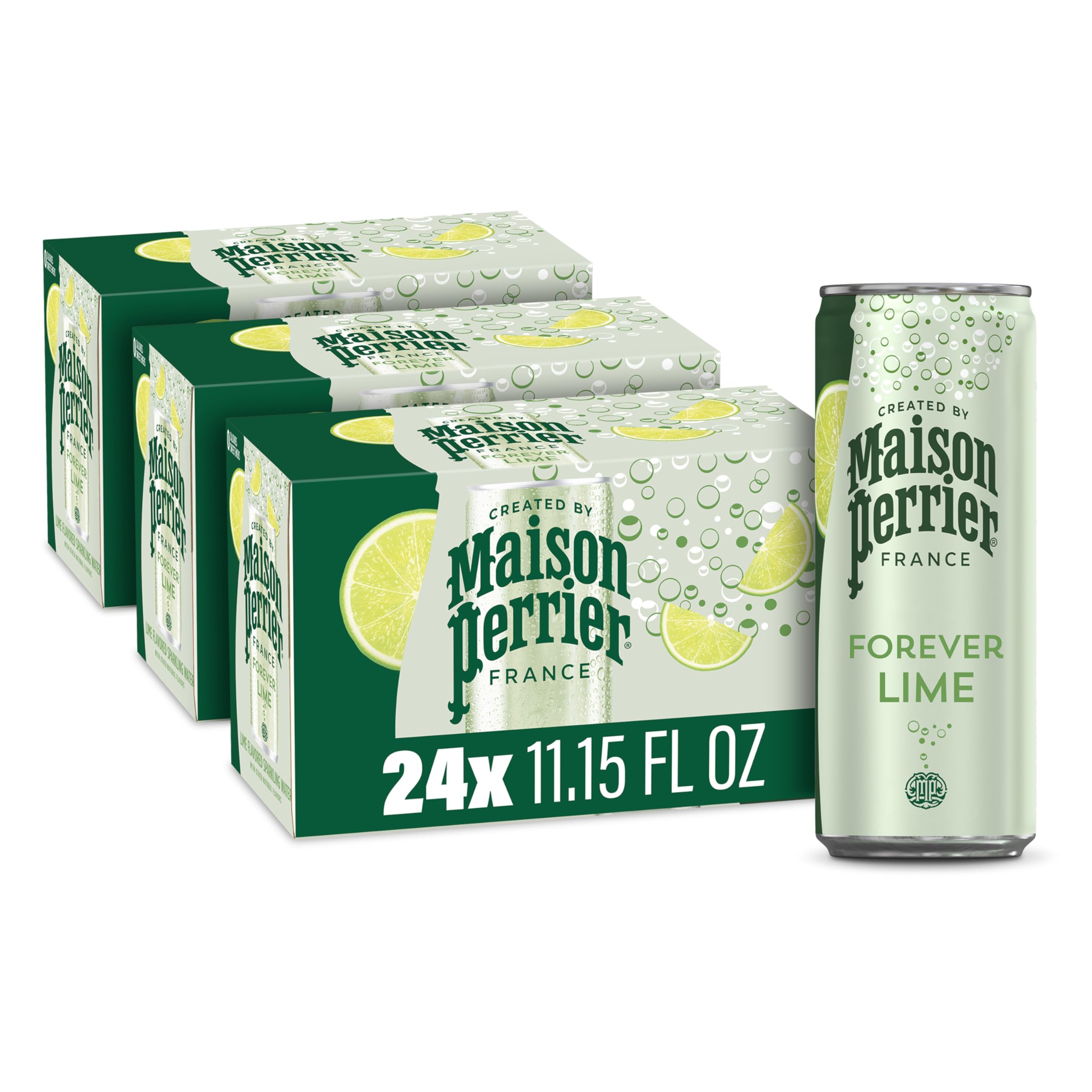 Maison Perrier Forever Lime can front view with bold bubbles for a refreshing lime experience.