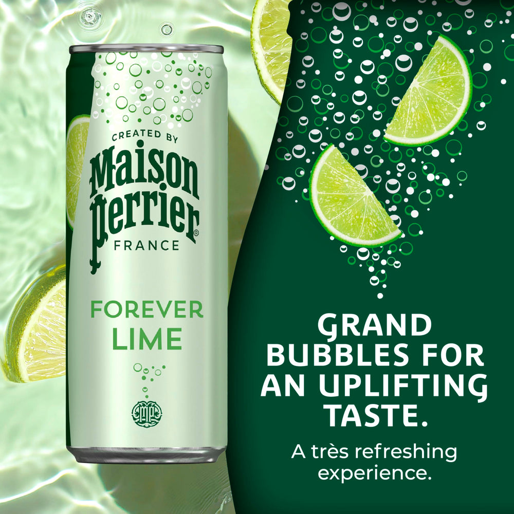 Maison Perrier Forever Lime being poured shows sparkling clarity and lively effervescence.