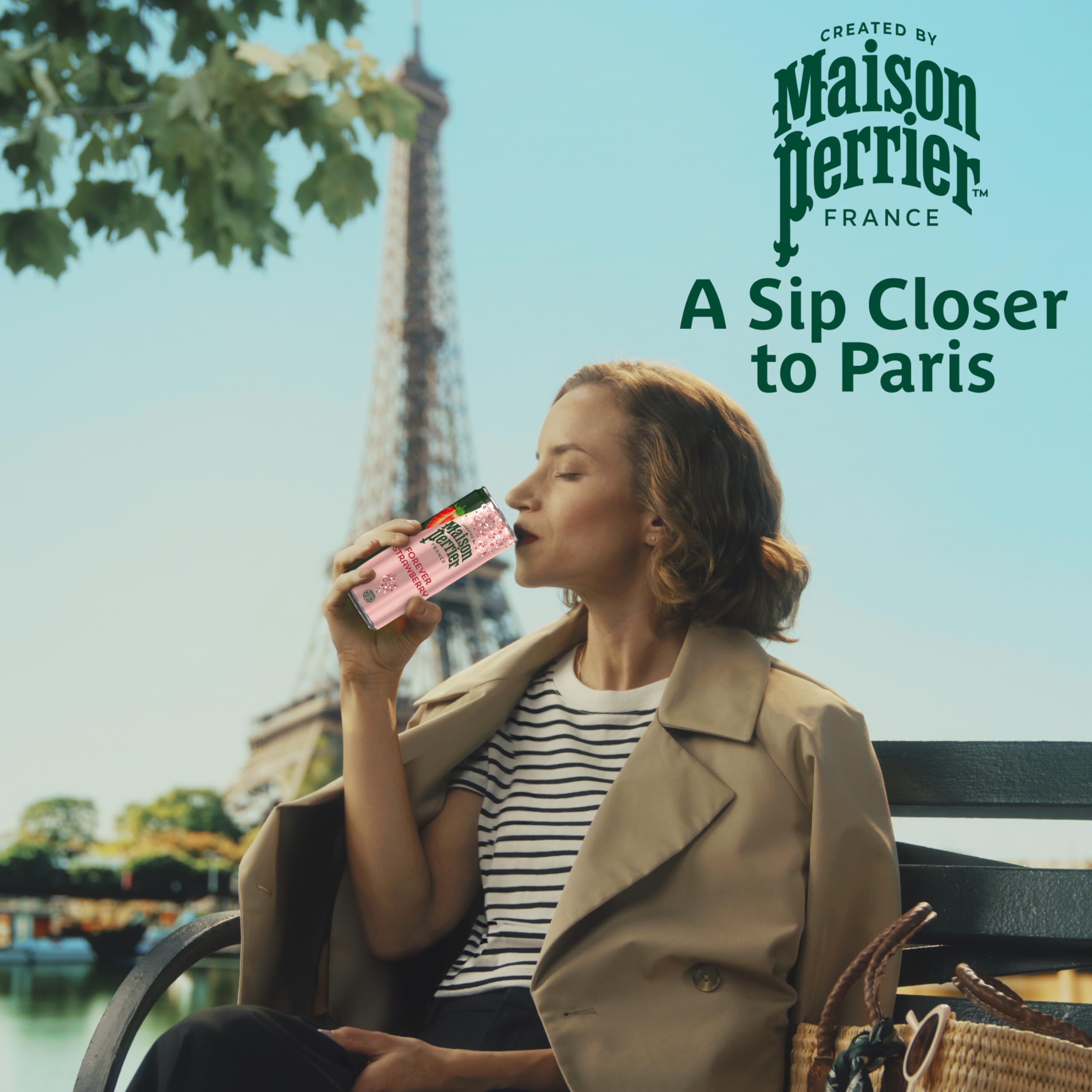 Maison Perrier Forever Strawberry cans in the fridge, ready to chill.
