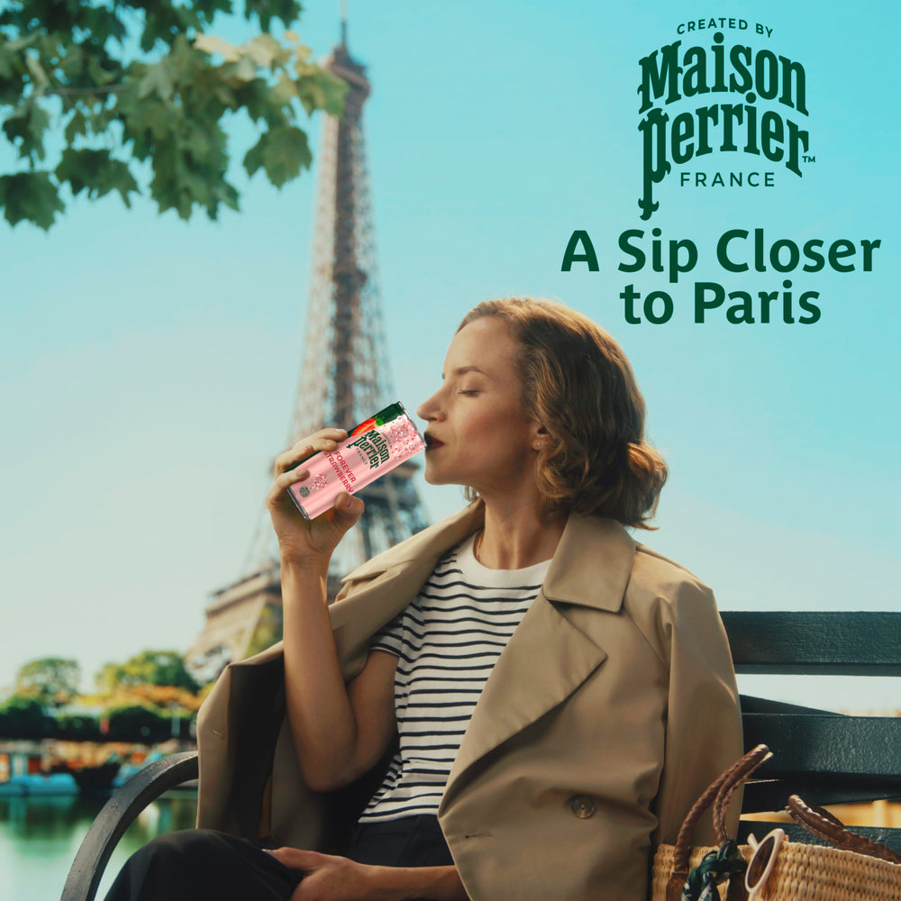 Maison Perrier Forever Strawberry cans in the fridge, ready to chill.