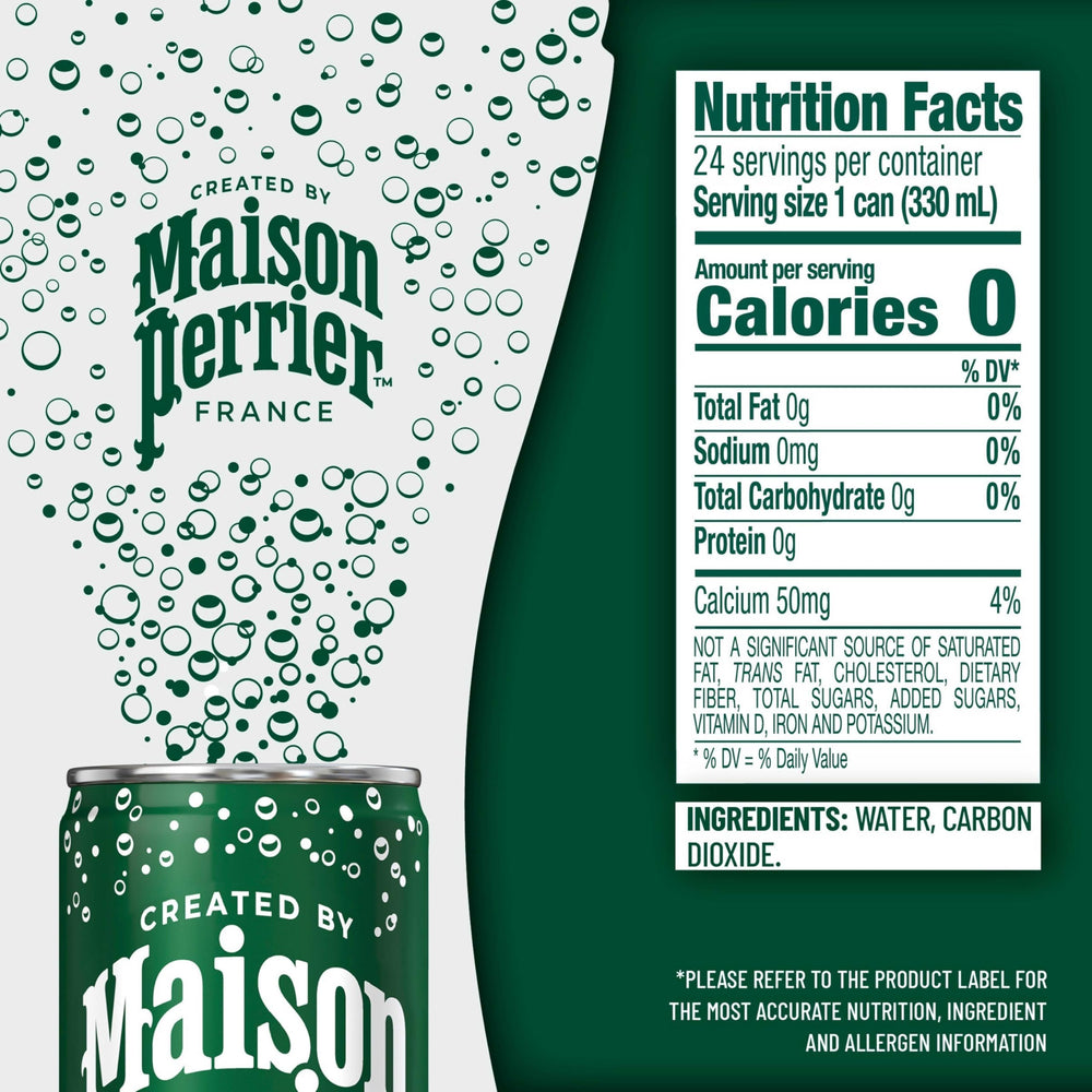 Maison Perrier Ultimate Sparkling Water can side view, zero calories for a calorie-free sip