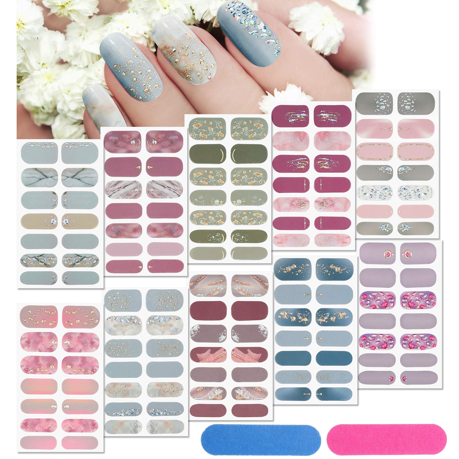 Maitys glitter full-wrap nail stickers gradient collection for fast, salon-style nails at home.