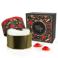 Maja perfumed talcum powder bottle delivers a silky, long-lasting feel.