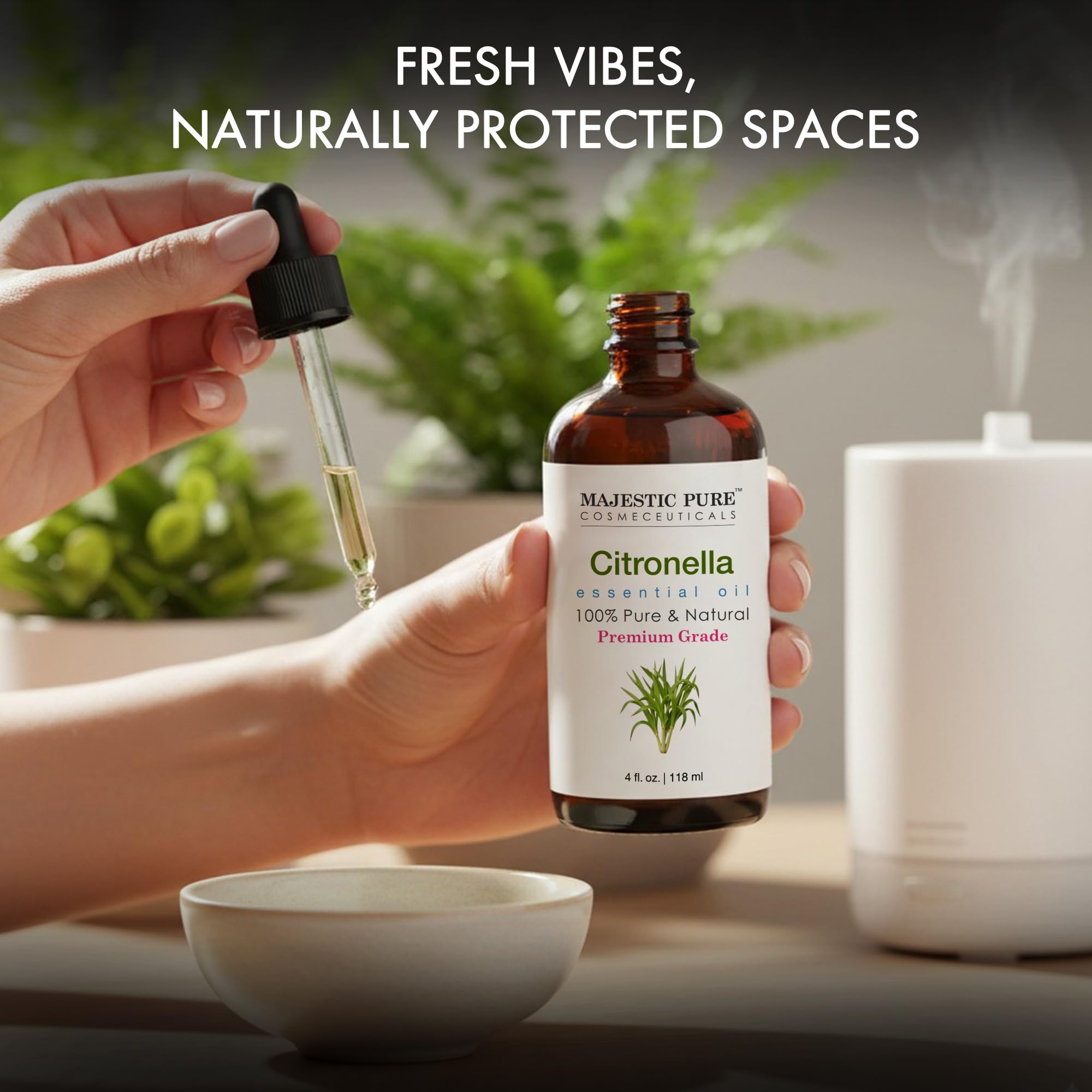 Majestic Pure citronella oil bottle with dropper for diffusers and candles
