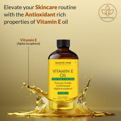 Majestic Pure Vitamin E Oil dropper pours smoothly for precise application.